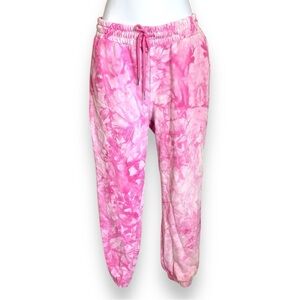 Pink Tie Dye 100% Cotton Jogger Sweatpants Size Large Elastic Waist Lounge Fit